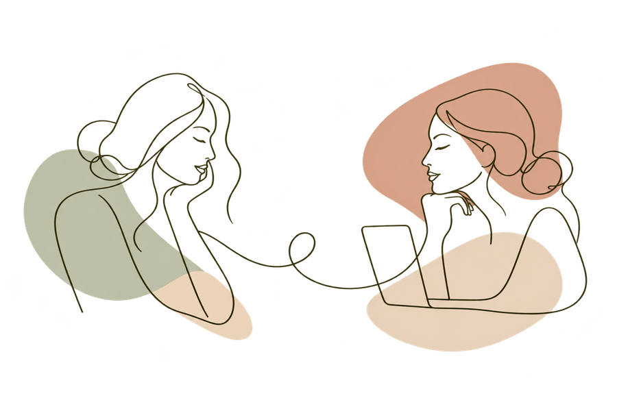 Lineart einer Frau im vertraulichen Online-Beratungsgespräch