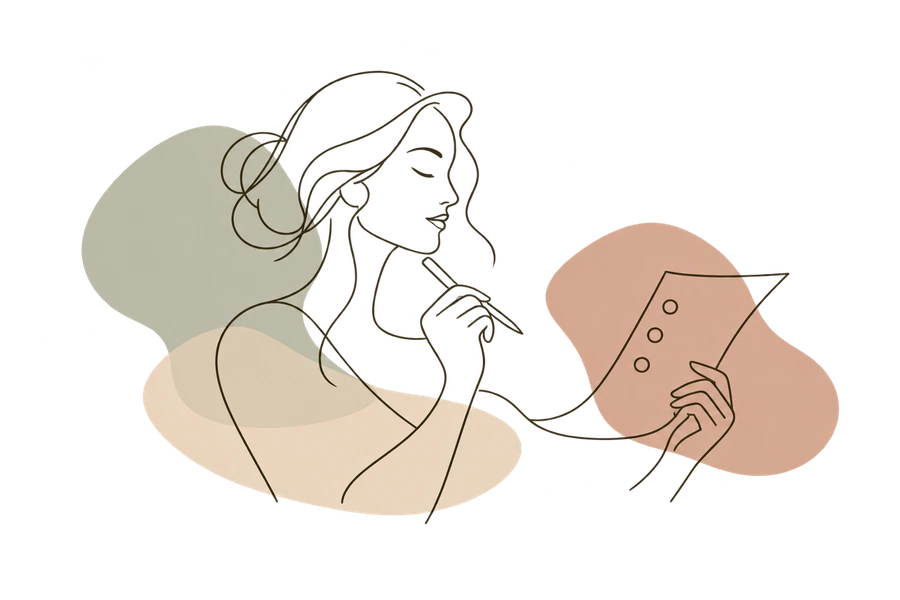 Reduzierte Lineart-Illustration einer Frau beim Ausfüllen des Wellen-Checks